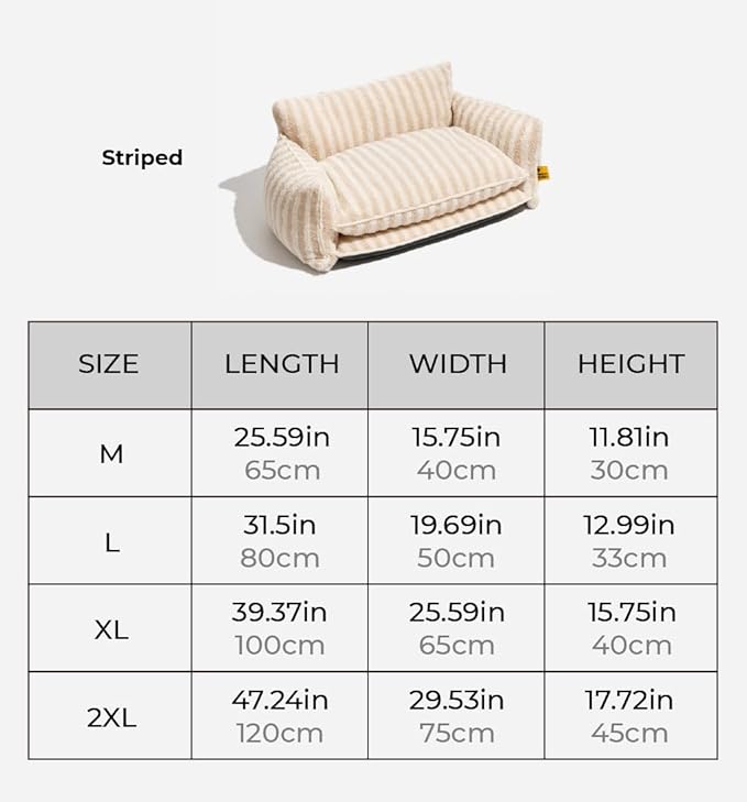 Lazy Holiday Plush Cozy Dog & Cat Sofa Bed, Teddy Velvet Dog Bed, Trendy Striped Faux Lambswool Double Layer Dog & Cat Sofa Bed Dogs Sleeping Mat for Medium Small Dogs & Cats (Beige,M)