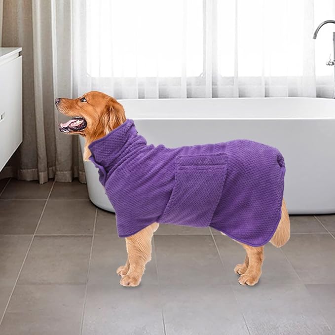 Geyecete Pineapple Grid Fast Drying Super Absorbent Dog Cat Bath Robe Towel - Purple-Large