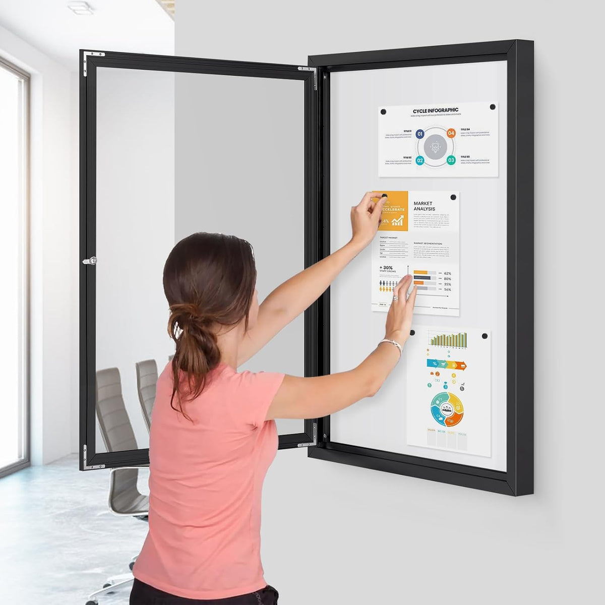 SWANCROWN 36x24 in Outdoor Bulletin Board, Enclosed Whiteboard, Black Frame