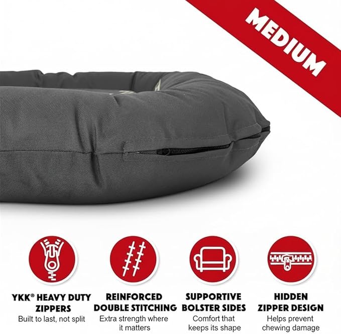 The Dog’s Bed Waterproof Dog Bed for Medium Dogs, Grey – Durable Washable Dog Bed for Indoor & Outdoor Use, Tough Oxford Fabric, Removable Cover, Crate Kennel Car Travel Bed