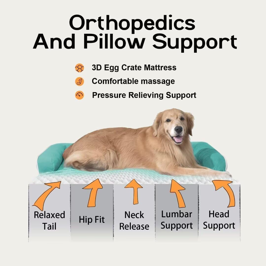 Orthopedic Large Dog Bed Washable: Large Size Dog Beds with Removable Washable Cover, XXLarge Orthopedic Aqua Blue Dog Beds for Big Pet Dogs