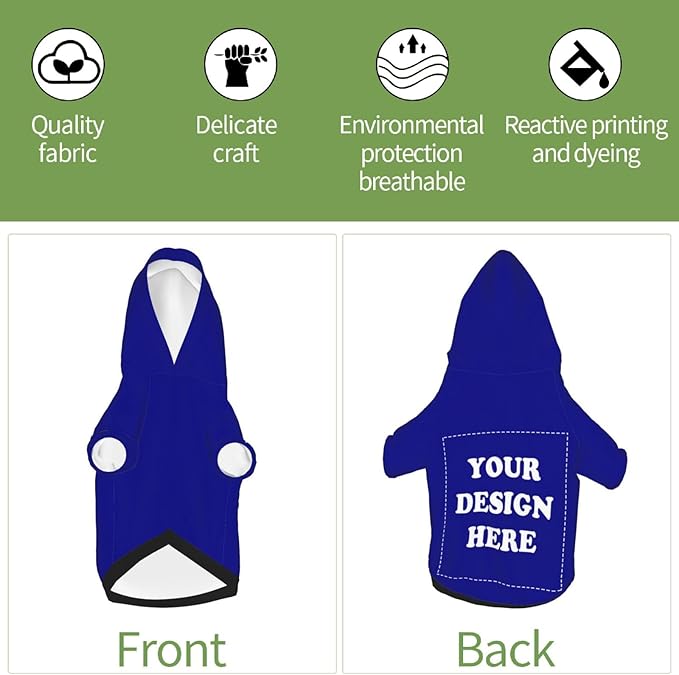 Personalized Dog Hoodie, Custom Dog Costumes for Small Dogs, Holiday Happy Dog Clothes Football Pet Shirt Sweater with Name Number for Girl/Boy Cats/Kitten, Blue, L