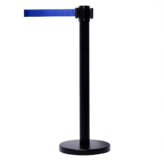 VIP Crowd Control Retractable Belt Stanchion Queue Safety Barrier Set,36" Ht, 78" Blue Belt + Sign Frame + Wall Bracket (6 Posts+SFrame+WBracket)