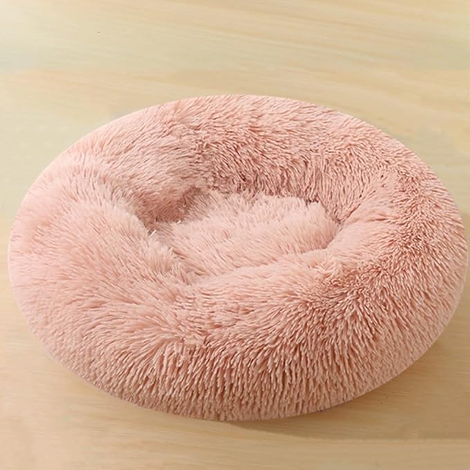 Dog Beds for Small Dogs, Small Donut Dog Bed Pink Cat Bed Round, 20 Inch Fluffy Anti-Anxiety Donut Dogs Cuddler Bed, Washable Pet Bed for Medium Cats (Pink)