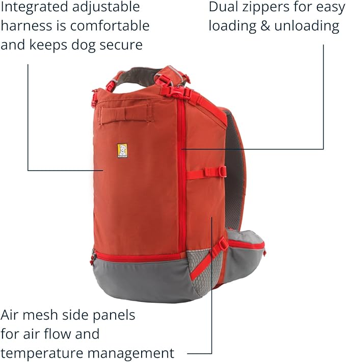 Ruffwear, Hitch Hiker Dog Backpack Carrier, Hands-Free Dog Carrier Backpack with Breathable Mesh, EVA Foam Padding, Durable Polyester, Lightweight Design for Small Dogs, Red Clay, X-Small