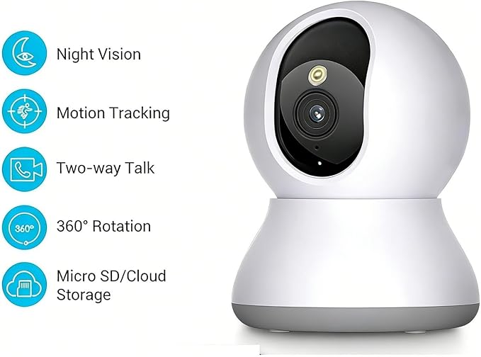 2.4G WiFi Indoor Camera 2K 3MP 360° PTZ Pet Dog IP CCTV Camera with Phone App 2-Way Talk Night Vision for Home Securi(EU Plug)