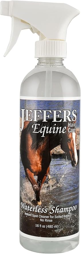 Jeffers Equine No-Rinse Waterless Horse Shampoo – Alcohol Free Grooming Spray for Horses, Ponies, Pets & Livestock – Removes Dirt, Odor & Sweat – Spot Cleaner for Coat, Barn, Trail Use. 16 oz