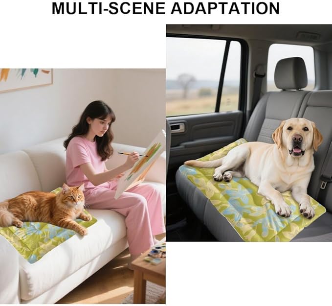 Green Blue Floral Dog Beds & Furniture Outdoor Mat for Dogs Puppy Crate Pad Dog Beds for Small Dogs Crate Washable Non-Slip Bed Bed Tear-Resistant Mat Pillow Indoor Outdoor 36X24 Inch