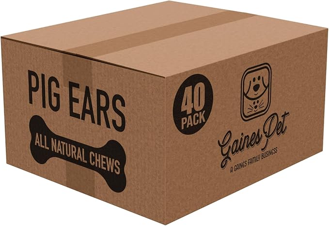 Gaines Pet Pig Ears for Dogs - 40 Pack, Thick Cut, All-Natural Whole Ears - No Additives Or Hormones, Safe Rawhide Alternative, Dental Health, Easy to Digest, Great for Small to Large Dogs