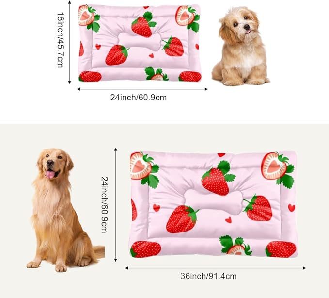 Cute Strawberry Fruit Pink Cute Dog Bed Furniture Dog Crate Mat Puppy Crate Pad Small Bed Washable Non-Slip Doggie Mattress Doggy Beds for Medium Dogs Indoor Outdoor 36X24 Inch