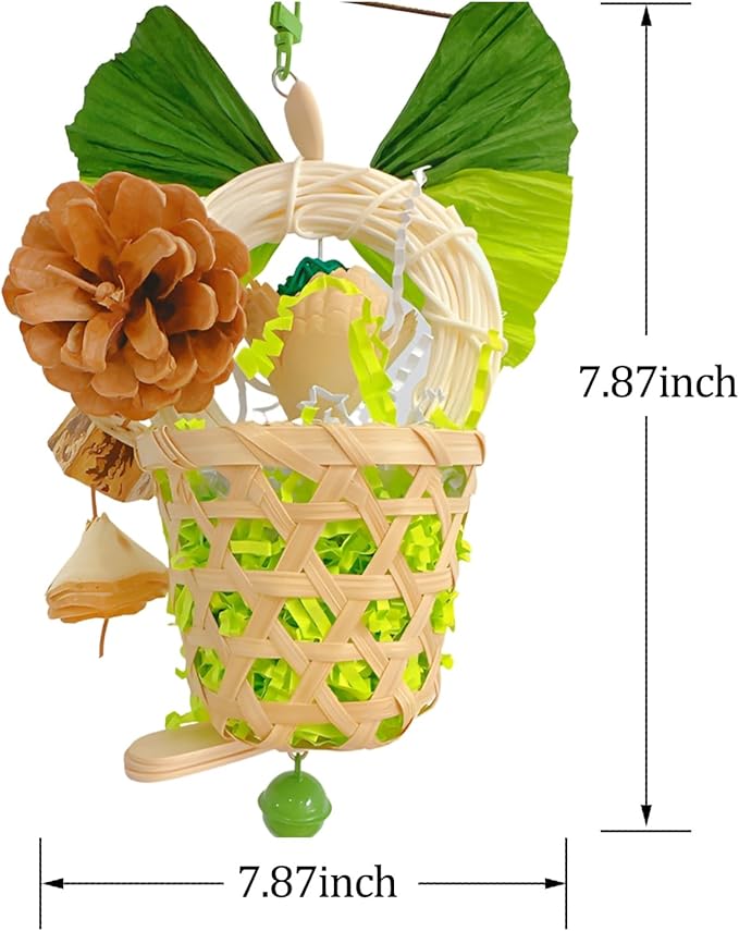 Bird Toys Foraging Shredder Hanging Toys Rope Perch with Bell Parakeet Toy Parrot Swing Climbing Standing Toys Bird Cage Accessories for Conure Cockatiel Budgies Lovebird, Green