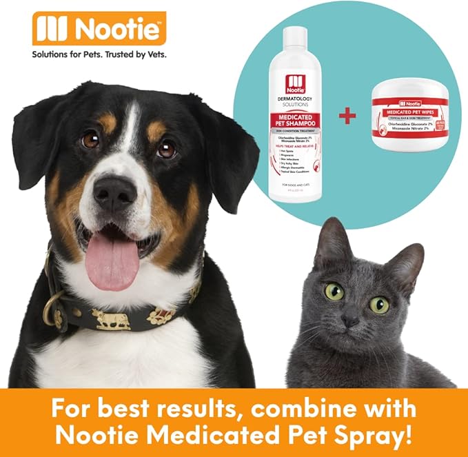 Nootie Medicated Dog Wipes - Antifungal Wipes - Antibacterial Wipes - Antimicrobial Wipes for Dogs 2% Chlorhexidine Wipes with 2% Micronazole for Best Results with Cats and Dogs Problems 60 pads - USA, White