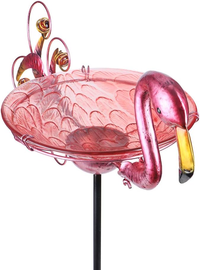 MUMTOP Outdoor Bird Bath Solar Birdbath Small Birdfeeder with Flamingo Metal Stake for Garden Yard Decor