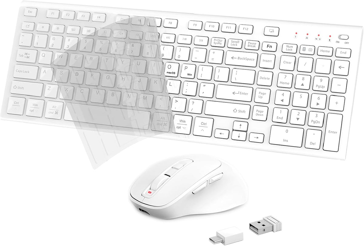 FENIFOX Rechargeable Wireless Keyboard and Mouse, with Number Pad White