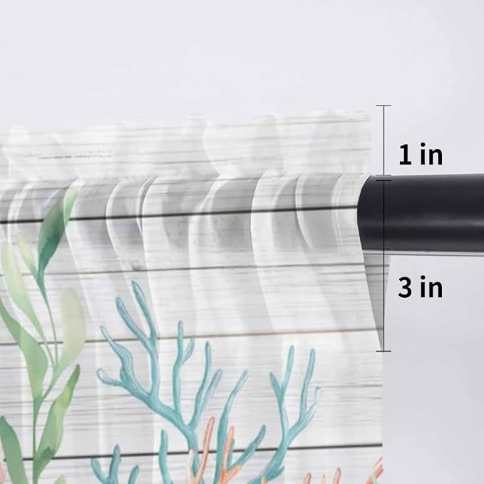 Summer Beach Sheer Valance Curtains, Ocean Colorful Coral Shell Seaweed