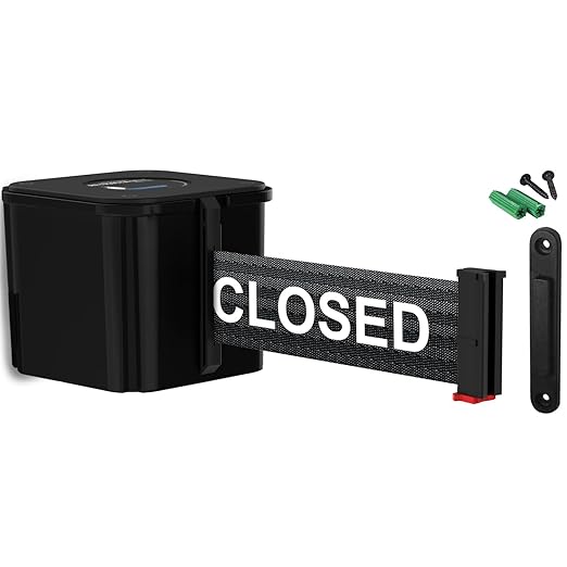 WM412 Retractable Belt Wall Mounted Smooth Black Crowd Control Barrier and Receiving End, 15' This Lane Closed Belt