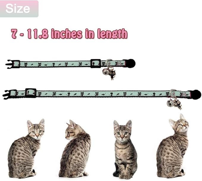 2 Pack Glow in The Dark Cat Collar with Bell Breakaway Safety Cat Puppy Collars with Pendant Purple and Black