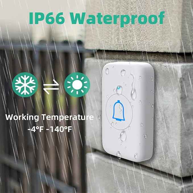 Wireless Doorbell with 2 Receivers IP66 Waterproof 1000ft Range Door Bell
