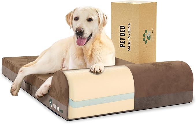 Jumbo Orthopedic Dog Bed, Large Dog Bed 7.87-inch Thick Gel Memory Foam with Pillow, Durable Flannel Fabric Dog Beds Large Sized Dog, Removable Cover & Waterproof Liner for Large Breed Dogs