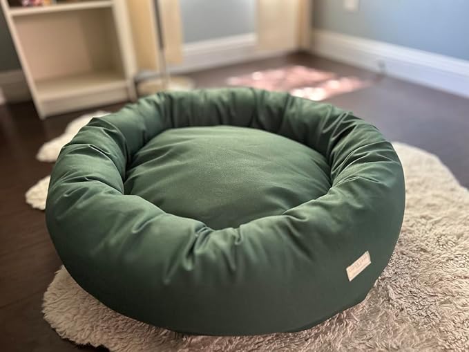 Organic Cotton Canvas Dog Bed: Removable Cover, Natural Fill - Made in USA (Sage Green, Small 24" x 7" inches)