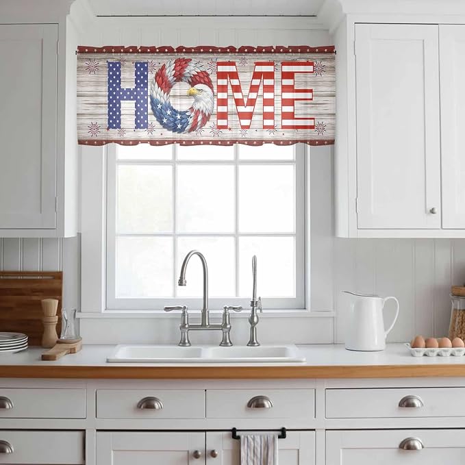 4th of July Sheer Valances for Windows 60"x18", Light Filtering Kitchen