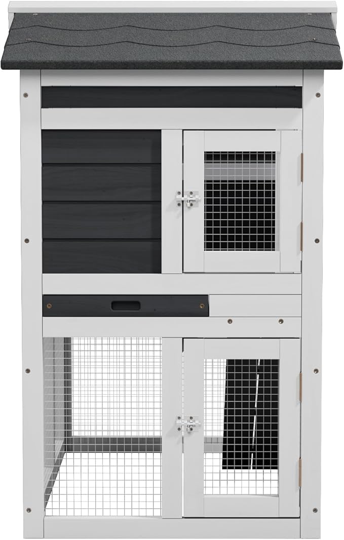 Chicken Coop, Chicken Run, Duck Coop Outdoor Chicken Coop for 2-4 Chickens Wooden Hen House Poultry Pet Hutch Run Cage (White)