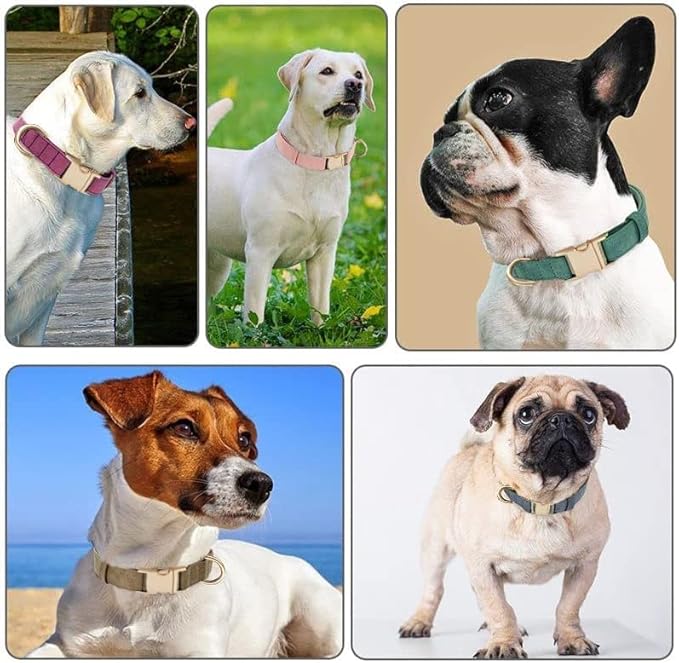 Soft Cotton Dog Collar with Metal Buckle Adjustable Heavy Duty Comfy Corduroy Collars for Small Medium Large Dogs,Brown,Medium