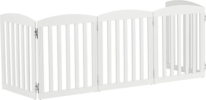 SPIRICH 120" Extra Wide 28" Tall Dog Gate Indoor, Dog Gates for Doorways, Stairs, The House, Wooden Freestanding Foldable Pet Gate, Step Over Puppy Gate, 5 Panels, White