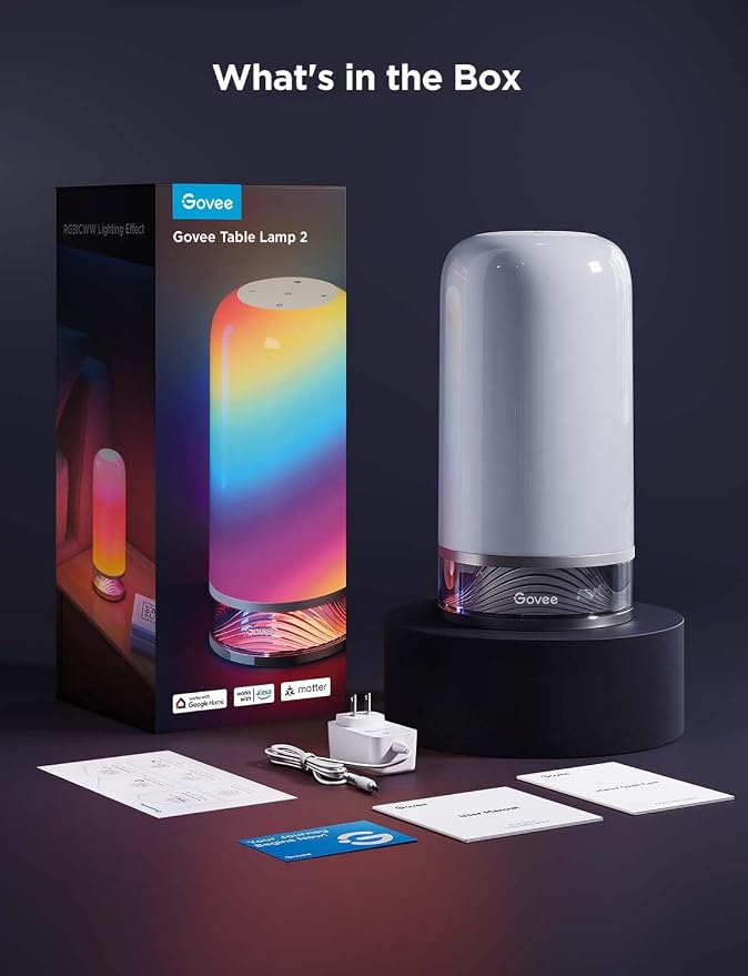 Govee RGBIC Smart Table Lamp 2, Touch Bedside Small Table Lamp Matter, Alexa