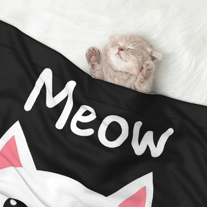 Cat Meow Print Soft Plush Pet Blanket, Washable Dog Blanket, Cat Fleece Throw, Puppy Bed Crate Mat & Sofa Couch Protector - Large