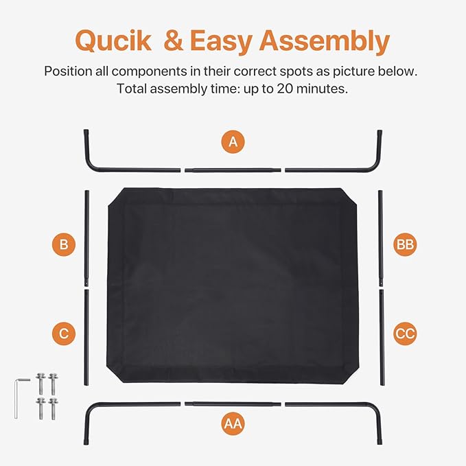Elevated Dog Bed, Raised Outdoor Dog Cots Beds for Medium Dogs, Waterproof for Indoor & Outdoor, Cooling Hammock Cot with Breathable Mesh, Black, 37 Inches