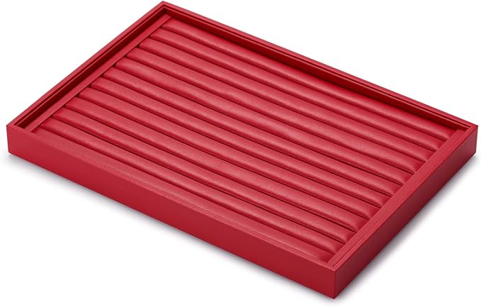 Oirlv Gorgeous Red Leather Ring Organizer Tray Jewelry Display Tray Stackable
