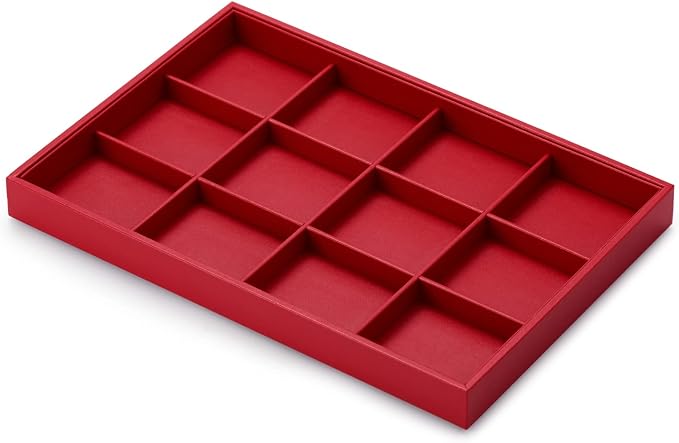 Oirlv Gorgeous Red Leather Jewelry Tray 12 Grid Jewelry Drawer Organizer