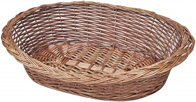Natural Willow Dog Basket 27.6 Inch Lightweight Oval Pet Bed, Handwoven Wicker Basket for Cats Dogs Bunnies, Durable Portable Indoor Outdoor Pet Furniture with Easy