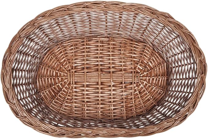 Oval Dog Basket, Lightweight Synthetic Wicker Pet Bed for Small Dogs and Rabbits, 19.7-inch Natural Brown Woven Kennel for Indoor Outdoor Use