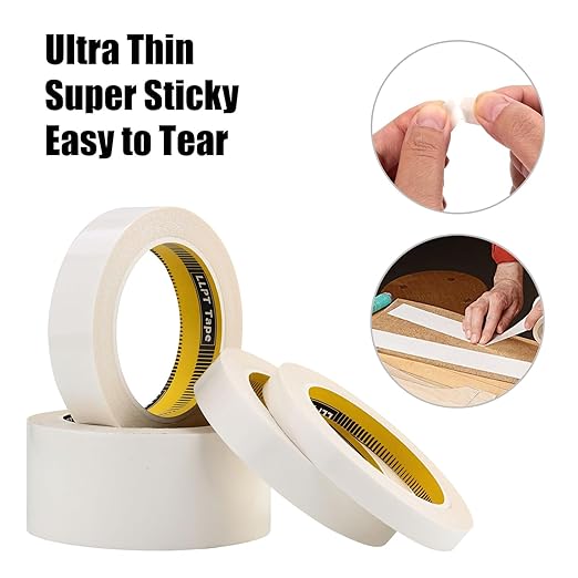 LLPT Double Sided Woodworking Tape 1" x 90Ft Each 2 Pack Double Face Turner Woodworker Adhesive Tape Removable Residue Free for Wood Template (WT1090W2)
