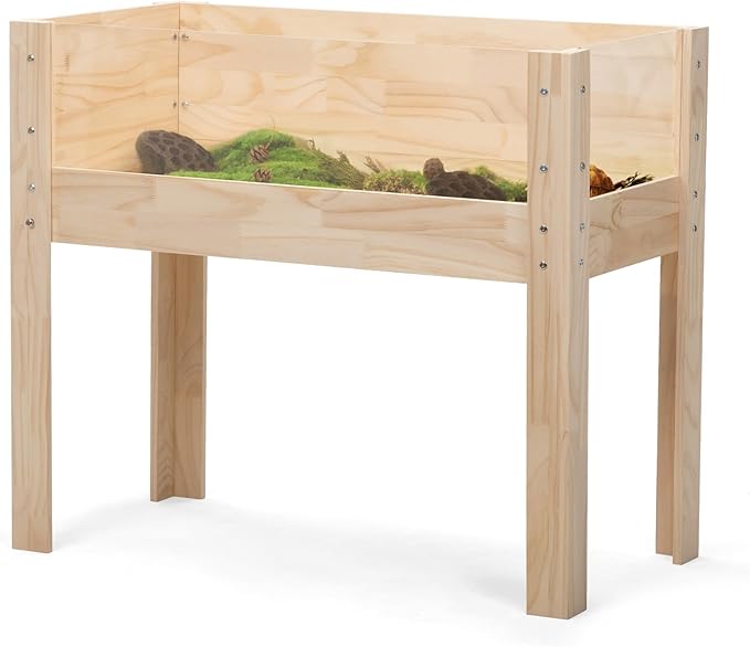 Wooden Tortoise Habitat Indoor, Tortoise Enclosure Turtle House with Legs & Visible Acrylic Window, Large Reptile Cage for Small Animals, Outdoor Raised Garden Bed Elevated Planter Box