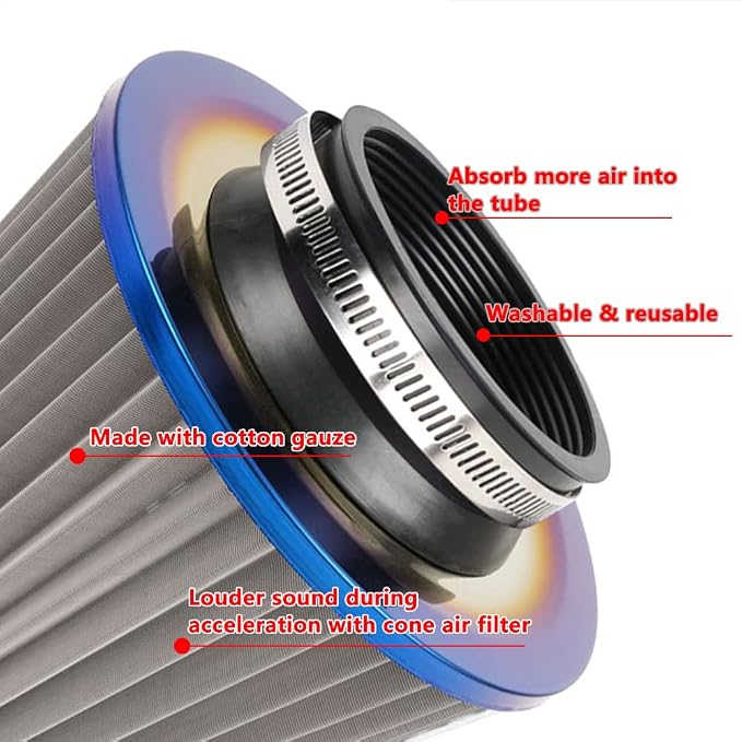 Cold Air Intake Filter, High Performance, Washable Filter, Clamp-On Replacement