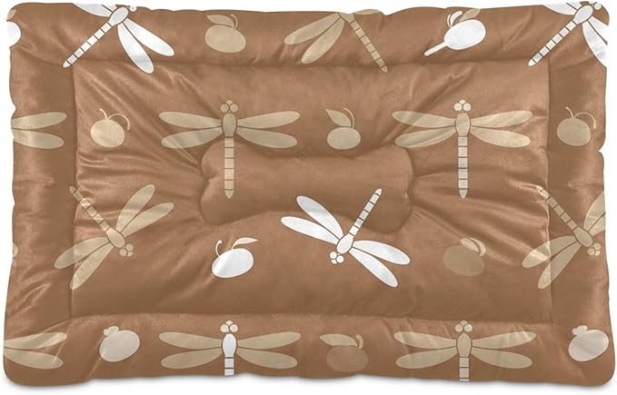 Emelivor Dragonflies Brown Dog Cat Bed Washable Crate Pet Bed Anti-Slip Comfortable Durable Dog Crate Bed for Medium Large Small Dogs Cats,36x24in
