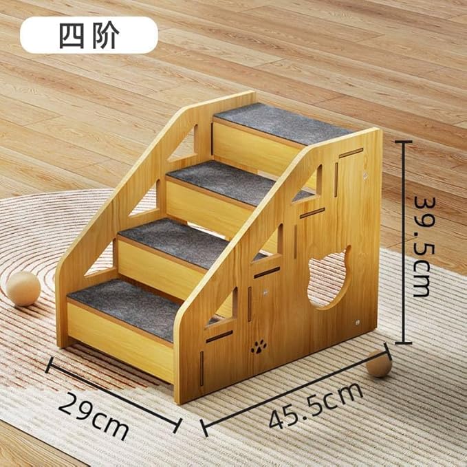 4-Step Wooden Pet Stairs Nonslip Carpeted Indoor Pet Steps Wooden Pet Ladder Pet Furniture for Dogs and Cats for Bed