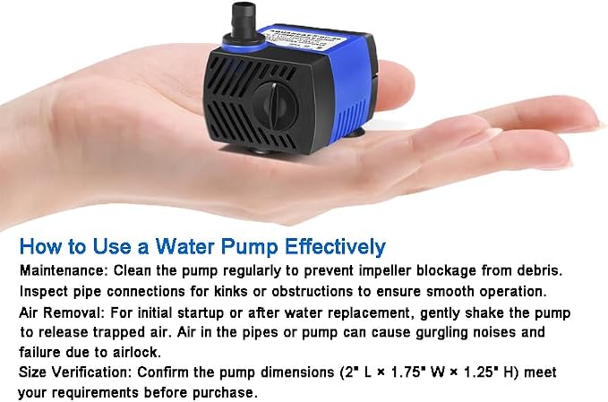 AQUANEAT Small Fountain Pump, 80 GPH Mini Submersible Water Pump