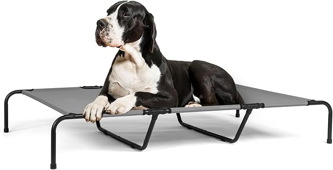 Elevated Pet Products Beds Outdoor Dog Cot for Large Dogs, Raised Dog Hammock Cooling Bed Frame with Washable Cooling Breathable Mesh Anti-Slip Feet, Indoor & Outdoor Pet Dog Bed, 60 Inche Light Gray