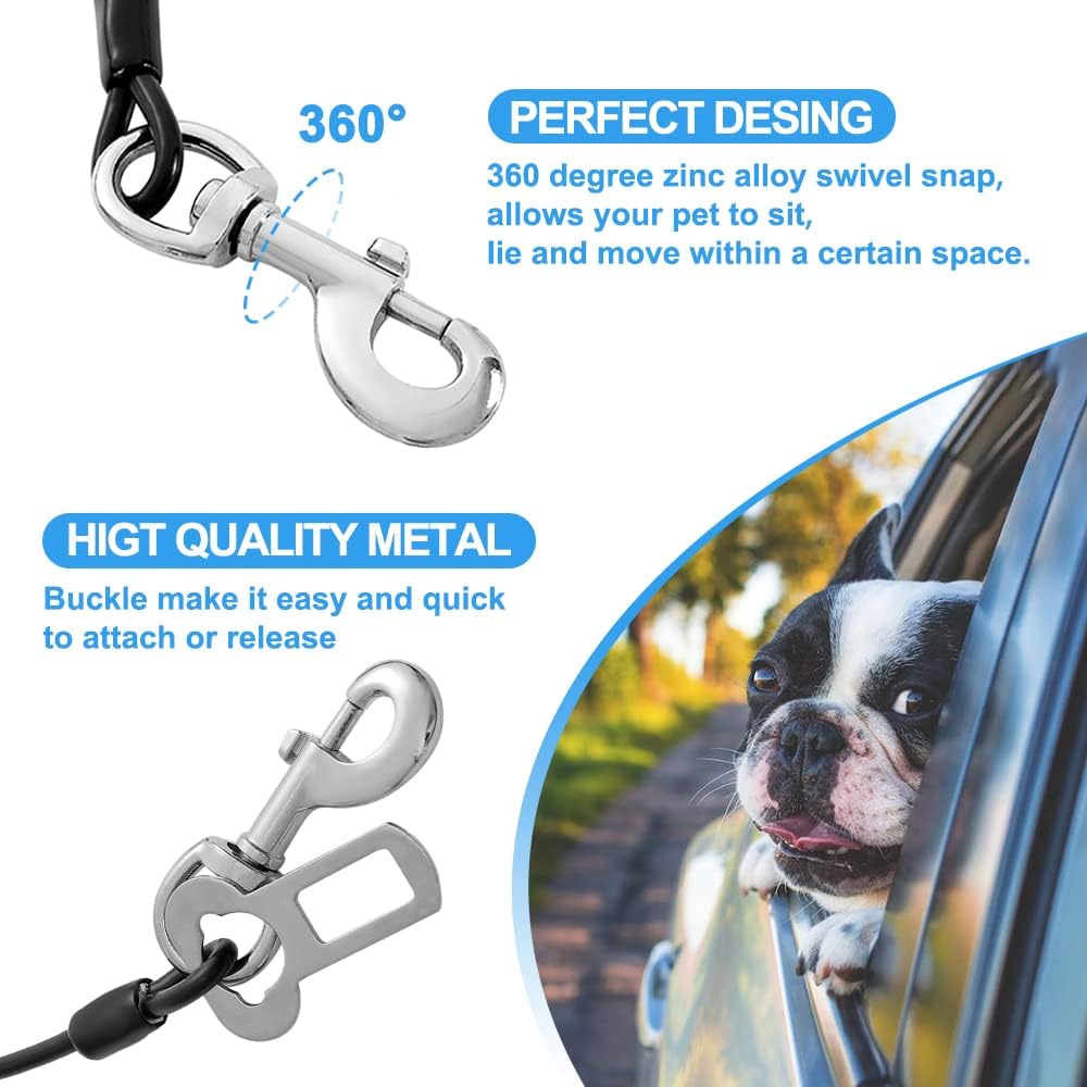 Dog Seat Belt Harness for Car,2pcs Dog Seatbelt of Coated Wire Leash Safety Restraint,No Chew Tether Cable Vehicle Dog Accessories,Double Clips & Latch (2 Pack Black, 24 inch/60 CM)