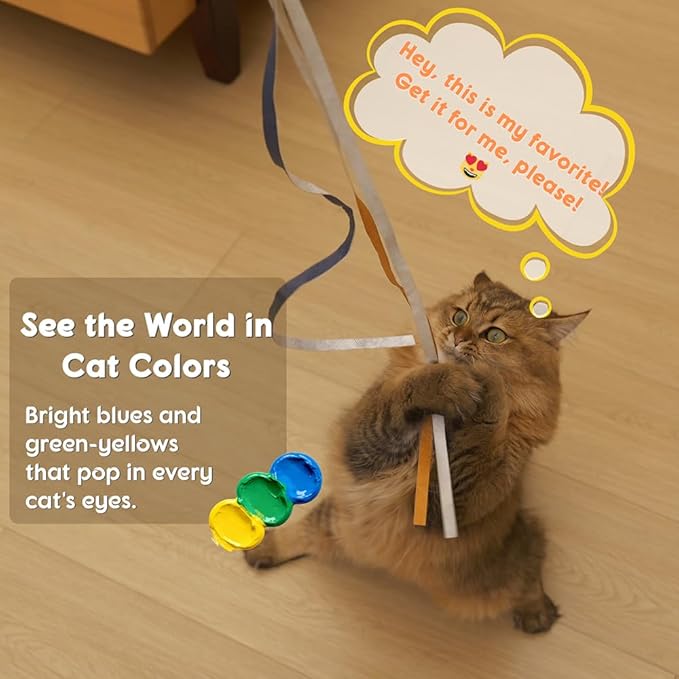 Cat Wand Toy, Interactive Cat Rainbow Wand Toys, Colorful Ribbon Teaser Wand String for Indoor Cats Enrichment, Exerciser, Playing1