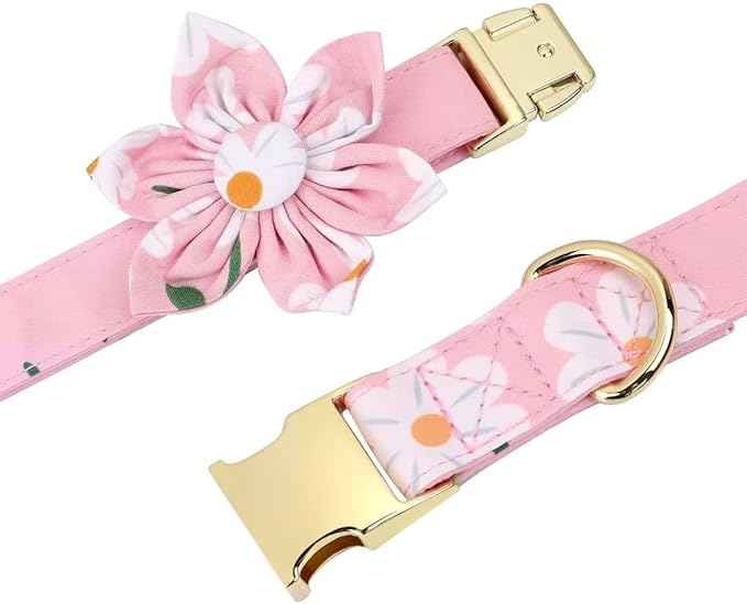 Beirui Cute Girl Dog Collars, Harnesses & Leashes Set - Adjustable Dog Collar and Leash Set with Flower - Soft Mesh Dog Vest Harness for Puppies Small Medium Dogs (Pink-1,M)