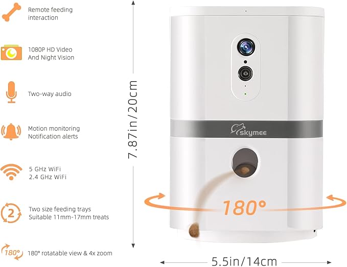 Petalk AI II Dog Camera Automatic Treat Dispenser, 5G WiFi Full HD Pet Camera with 180° Pan Full-Room View,Night Vision,Two Way Audio for Dogs and Cats,Compatible with Alexa (Support 5G WiFi)