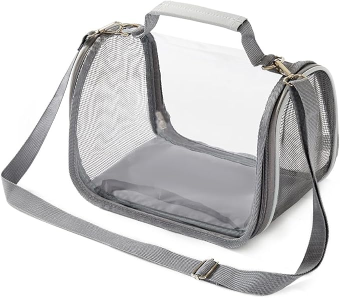 Portable Small Pet Carrier Bag – Travel Bird Cage for Parrots, Parakeets, Cockatiels, Hamsters, Lizard and Vet Visit with Shoulder Straps & Side Access (Excludes tray and stand, Gray, 10.2*7.5*7.6in)