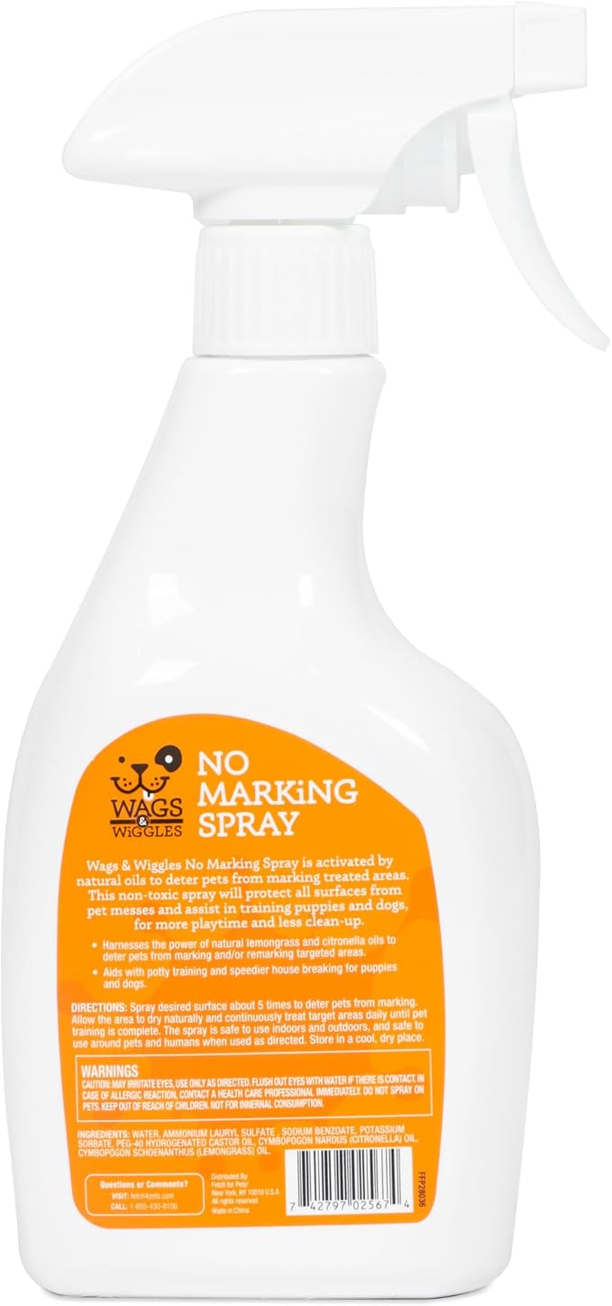 Wags & Wiggles No Marking Deterrent Training Spray for Dogs - Indoor Dog Pee Repellent & Behavior Aid, Anti Pee & Urine Deterrent, No More Marking, Ideal for Potty Training, 16 Fl Oz - 6 Pack