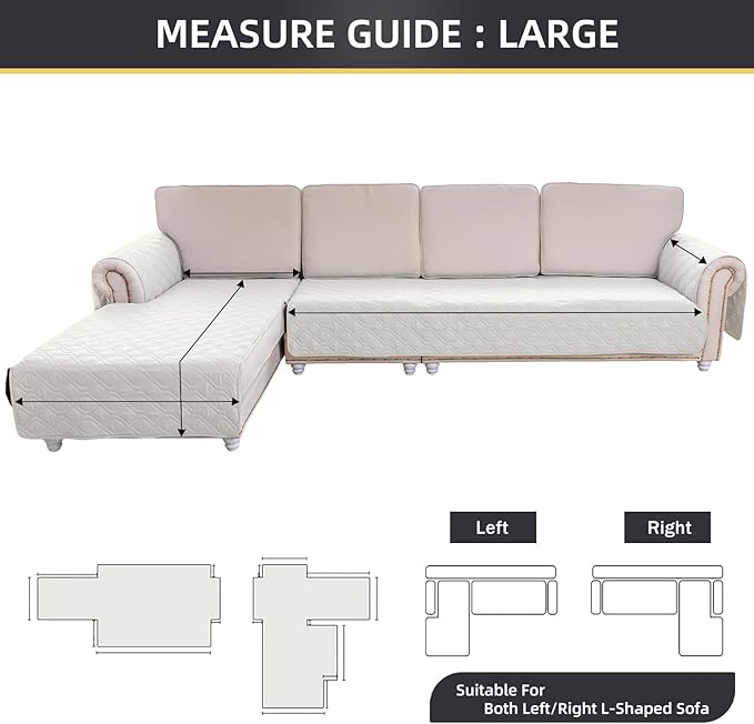 ele ELEOPTION 100% Waterproof 2 Piece Couch Cover Pet Blanket Sectional L Shape Sofa Cushion Cat Dog Bed Cover (Chaise Lounge + 3 Seat Covers) White