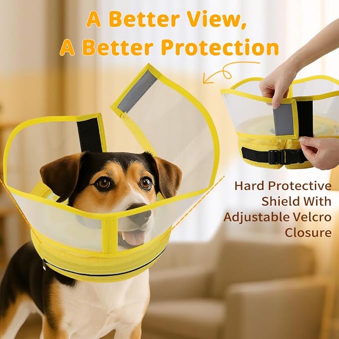Soft Dog Cone Collar with Anti-Lick Shield, Inflatable Donut Cones Alternative After Surgery for Large/Medium/Small Dogs to Stop Licking, Elizabethan Neck Ecollars of Shame, Comfy Pillow E Recovery